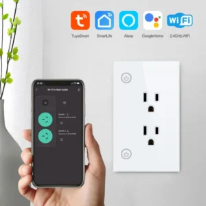 Enchufe de pared inteligente Tuya Smart US de 2 canales con WiFi: control por voz y aplicación